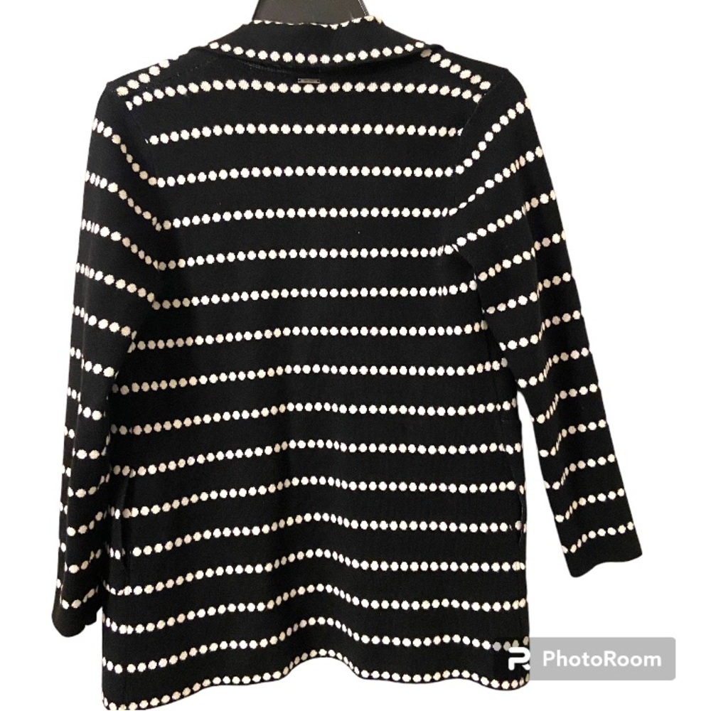 Sioni Women Long Sleeves Open Front Collar Black with White Dots Blazer - Picture 2 of 6